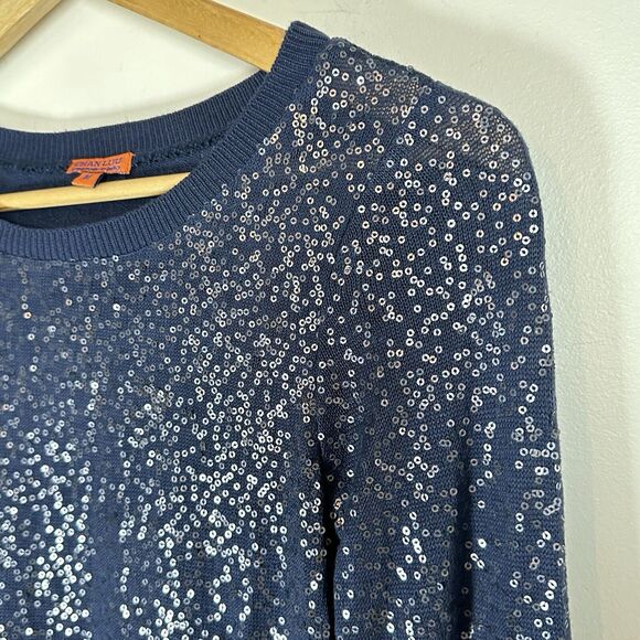 Chan Luu Blue All Over Sequin Long Sleeve Sweater Pullover Woman’s Medium EUC - Picture 4 of 11
